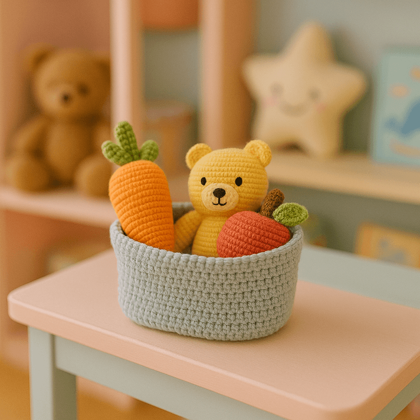 Cestinha de Brinquedos de Crochê